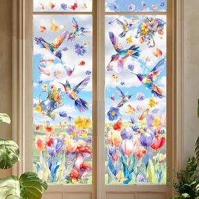 Spring Summer Window Clings,116 PCS Colorful Butterfly Hummingbird and Tulip Anti-Collision Stickers for Home Window Decorations,Office Shop Display Decoration for Spring Theme Party Supplies