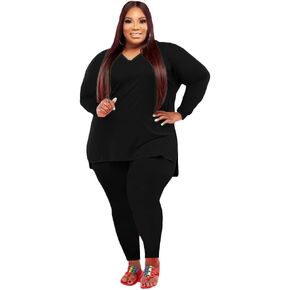 Womens Plus Size 2 Piece Outfits Long Sleeve Tunic Tops Legging Sets Track Suit Oversized Tshirts Pants Set Sweatsuits
