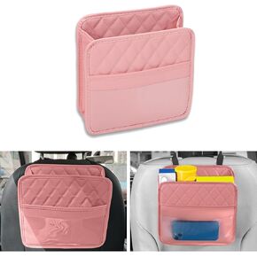 Car Seat Organizer Backseat with Storage Pockets, PU Leather Vehicle Backseat Hanging Storage Pocket, Multipurpose Automotive Travel Essentials Accessories, Universal for Most Cars (Pink)