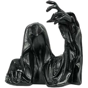 Grim Reaper Statue, Resin Gothic Throne Suriel Statue, Goth Acotar Bookshelf Decor Figurine Fantasy, Small Black Ghost Shelves Figure for Halloween Home Garden Sculpture Horror Decoration