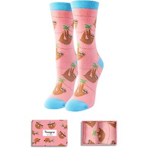 HAPPYPOP Sloth Gifts for Women Girls, Sloth Socks Funny Novelty Crazy Fun Silly Socks in Pink, Christmas Stocking Stuffers