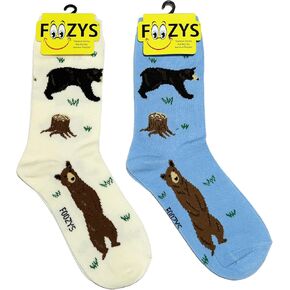 Foozys Women’s Crew Socks | Black Bear Zoo Animal Novelty Socks | 2 Pair