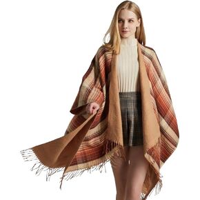 Formery Women's Warm Shawl Wrap Tassel Poncho Cape Open Front Printed Cardigan Shawls for Winter