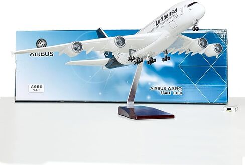 A380 Lufthansa Model Airplane 1:160 Scale18.1 inches Length Diecast A380 Model Aircraft with LED Lights, Highly Simulated Resin Material, Free Airport Scene Props Aviation Enthusiast and Birthday Gift in Saudi Arabia