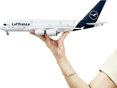 A380 Lufthansa Model Airplane 1:160 Scale18.1 inches Length Diecast A380 Model Aircraft with LED Lights, Highly Simulated Resin Material, Free Airport Scene Props Aviation Enthusiast and Birthday Gift in Saudi Arabia