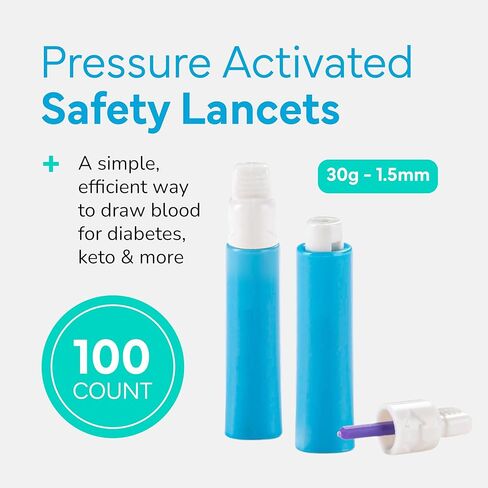 مشارط أمان يمكن التخلص منها لاختبار مرض السكري - 26 جم × 1.8 مم، إبر معقمة محملة مسبقًا - مشارط كيتو ومشارط مرضى السكري مع غطاء ملتوي لسهولة اختبار الدم في أي مكان بواسطة OWELL، 100 قيراط. in Kuwait