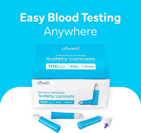 مشارط أمان يمكن التخلص منها لاختبار مرض السكري - 26 جم × 1.8 مم، إبر معقمة محملة مسبقًا - مشارط كيتو ومشارط مرضى السكري مع غطاء ملتوي لسهولة اختبار الدم في أي مكان بواسطة OWELL، 100 قيراط. in Kuwait