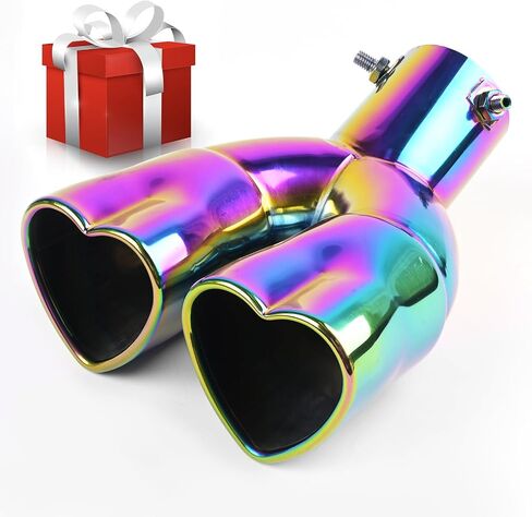 KVR 2.5 inch Inlet Dual Exhaust Tips Muffler Tip for Gift, Chrome Heart-Shaped Exhaust Tip, Car Acessories (Neon-Curved) in Saudi Arabia