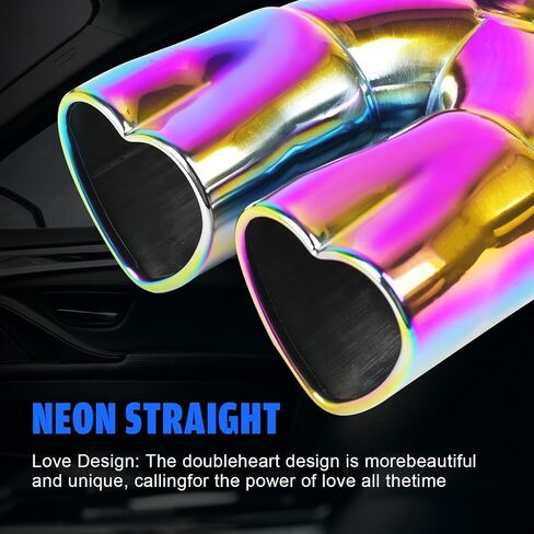 KVR 2.5 inch Inlet Dual Exhaust Tips Muffler Tip for Gift, Chrome Heart-Shaped Exhaust Tip, Car Acessories (Neon-Curved) in Saudi Arabia