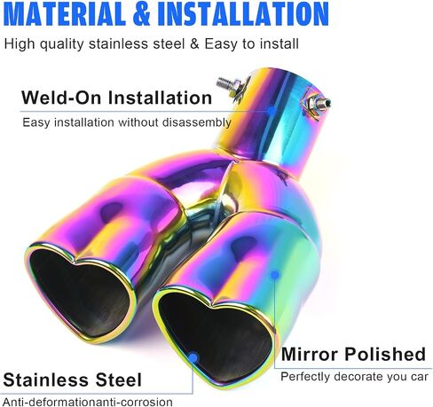 KVR 2.5 inch Inlet Dual Exhaust Tips Muffler Tip for Gift, Chrome Heart-Shaped Exhaust Tip, Car Acessories (Neon-Curved) in Saudi Arabia