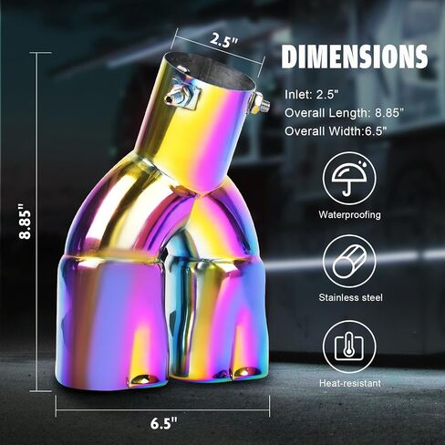KVR 2.5 inch Inlet Dual Exhaust Tips Muffler Tip for Gift, Chrome Heart-Shaped Exhaust Tip, Car Acessories (Neon-Curved) in Saudi Arabia