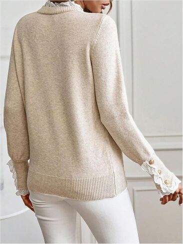 SOLY HUX Sweaters for Women Ruffle Mock Neck Long Sleeve Button Knit Pullover Tops in Saudi Arabia
