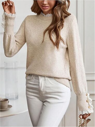 SOLY HUX Sweaters for Women Ruffle Mock Neck Long Sleeve Button Knit Pullover Tops in Saudi Arabia