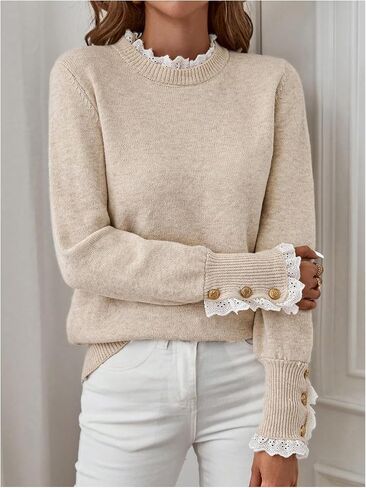 SOLY HUX Sweaters for Women Ruffle Mock Neck Long Sleeve Button Knit Pullover Tops in Saudi Arabia