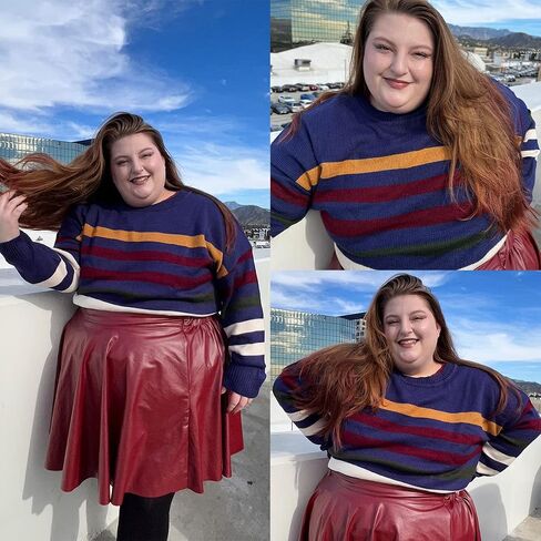 CARCOS Plus Size Sweaters for Curvy Women Crewneck Long Sleeve Pullover Sweaters Colorful Striped with Zip Up XL-5XL in Saudi Arabia