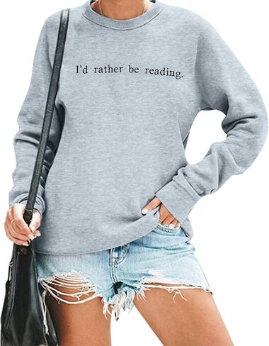 DUTUT Bookworm Embroidered Sweatshirt for Women: I'd Rather Be Reading Sweatshirts Long Sleeves Top Reading Lover Gift in Kuwait