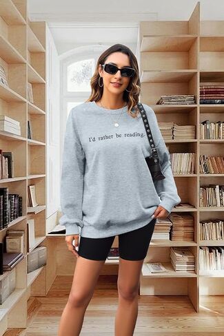 DUTUT Bookworm Embroidered Sweatshirt for Women: I'd Rather Be Reading Sweatshirts Long Sleeves Top Reading Lover Gift in Kuwait