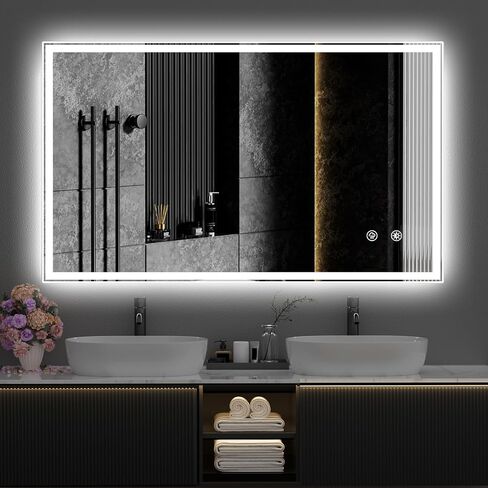 LED Bathroom Mirror,48X28 Light Bathroom Mirror, Anti-Fog, Dimmable, Backlit + Front Lit, Wall-Mounted Vanity Mirror in Saudi Arabia