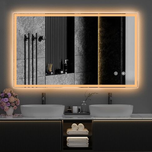 LED Bathroom Mirror,48X28 Light Bathroom Mirror, Anti-Fog, Dimmable, Backlit + Front Lit, Wall-Mounted Vanity Mirror in Saudi Arabia