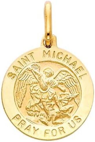 The World Jewelry Center 14k Yellow Gold Religious Saint Michael Medal Pendant with 0.9mm Braided Wheat Chain Necklace in Kuwait