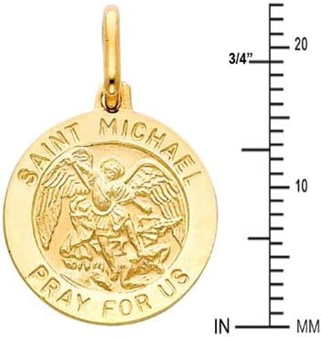 The World Jewelry Center 14k Yellow Gold Religious Saint Michael Medal Pendant with 0.9mm Braided Wheat Chain Necklace in Kuwait