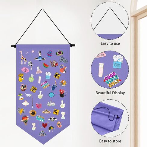 Kunyeah Wall Hanging Brooch Organizer Storage Case Colorful Canvas Pin Board Stand Enamel Pin Badge Hanging Holder Display Banner Earrings Collection Holder - Pins No Included (Purple) in Kuwait