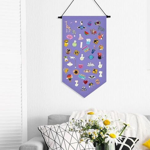 Kunyeah Wall Hanging Brooch Organizer Storage Case Colorful Canvas Pin Board Stand Enamel Pin Badge Hanging Holder Display Banner Earrings Collection Holder - Pins No Included (Purple) in Kuwait