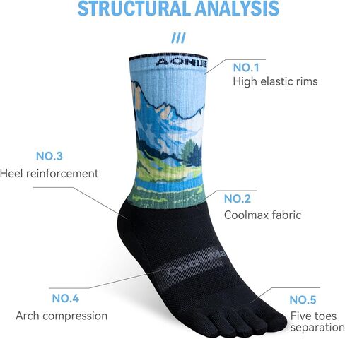 Toe socks Running Athletic Anti-Blister Wicking Cool-max Five Finger Crew Socks Seamless Anti-odor in Kuwait