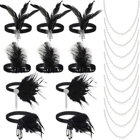 20 قطعة من Yingzhao 20 قطعة من عصابة رأس أزياء فلابر من العشرينيات من القرن الماضي من الريش الأسود وغطاء رأس كرنفال من العشرينيات من القرن العشرين (نمط أنيق) in Kuwait