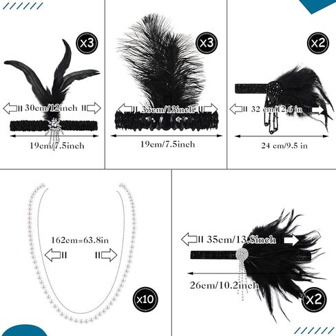 20 قطعة من Yingzhao 20 قطعة من عصابة رأس أزياء فلابر من العشرينيات من القرن الماضي من الريش الأسود وغطاء رأس كرنفال من العشرينيات من القرن العشرين (نمط أنيق) in Kuwait