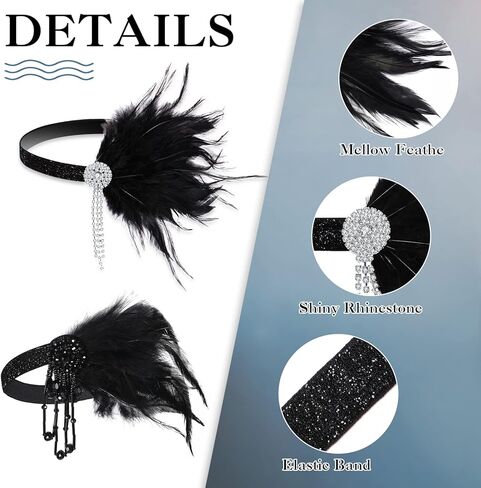 20 قطعة من Yingzhao 20 قطعة من عصابة رأس أزياء فلابر من العشرينيات من القرن الماضي من الريش الأسود وغطاء رأس كرنفال من العشرينيات من القرن العشرين (نمط أنيق) in Kuwait