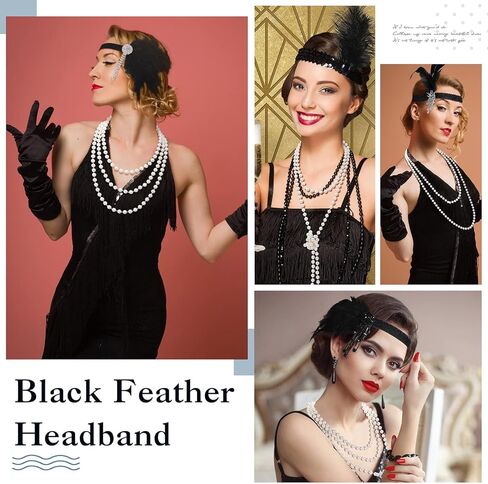 20 قطعة من Yingzhao 20 قطعة من عصابة رأس أزياء فلابر من العشرينيات من القرن الماضي من الريش الأسود وغطاء رأس كرنفال من العشرينيات من القرن العشرين (نمط أنيق) in Kuwait
