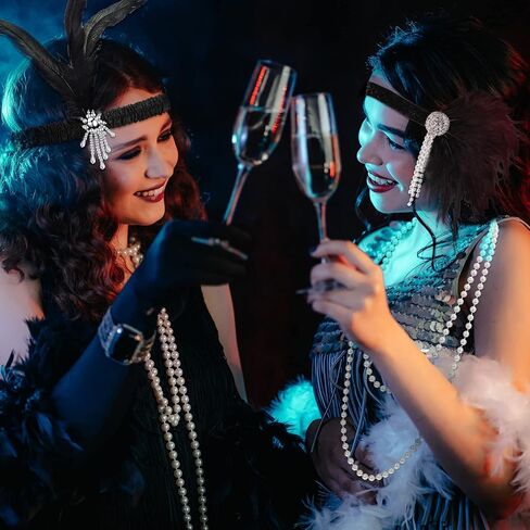 20 قطعة من Yingzhao 20 قطعة من عصابة رأس أزياء فلابر من العشرينيات من القرن الماضي من الريش الأسود وغطاء رأس كرنفال من العشرينيات من القرن العشرين (نمط أنيق) in Kuwait