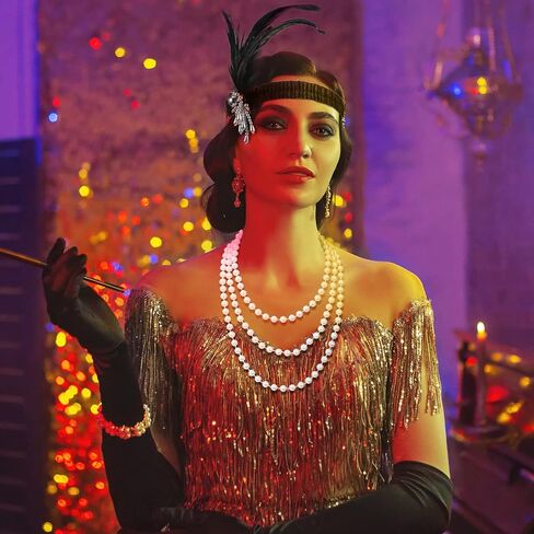 20 قطعة من Yingzhao 20 قطعة من عصابة رأس أزياء فلابر من العشرينيات من القرن الماضي من الريش الأسود وغطاء رأس كرنفال من العشرينيات من القرن العشرين (نمط أنيق) in Kuwait