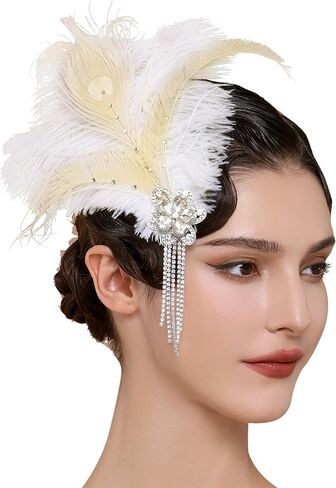 BABEYOND Peacock Fascinator with Rhinestones Roaring 20s Peacock Flapper Fascinator 1920s Peacock Hair Accessories in Saudi Arabia