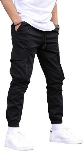 OYOANGLE Men's Cargo Jogger Pants Elastic Drawstring Waist Flap Pocket Joggers Hiking Outdoor Track Jogging in Saudi Arabia