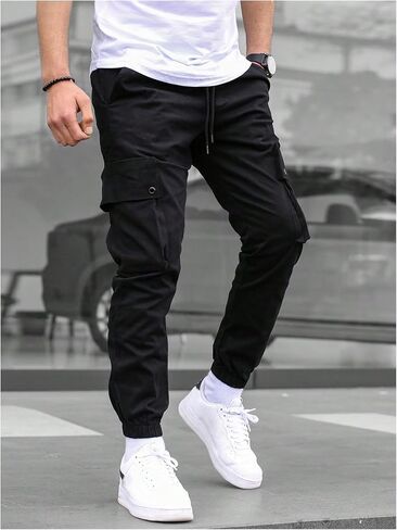 OYOANGLE Men's Cargo Jogger Pants Elastic Drawstring Waist Flap Pocket Joggers Hiking Outdoor Track Jogging in Saudi Arabia