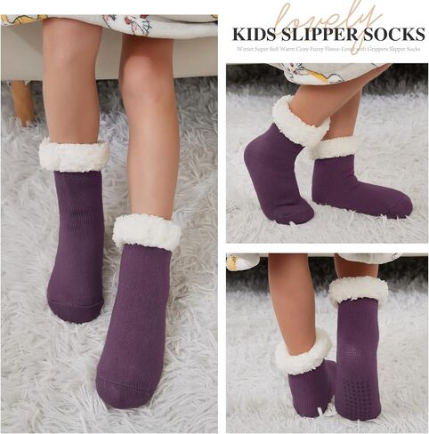 KFUBUO Kids Slipper Socks with Non Skid Bottoms Fleece-Lined Warm Fuzzy Socks in Saudi Arabia