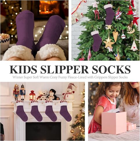 KFUBUO Kids Slipper Socks with Non Skid Bottoms Fleece-Lined Warm Fuzzy Socks in Saudi Arabia