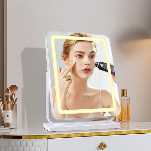 18" Vanity Mirror with Lights, Lighted Makeup Mirror LED Makeup Mirror with 3 Color Lighting Modes, Smart Touch Control Dimmable Vanity Mirror,360°Rotation,Gold in Saudi Arabia