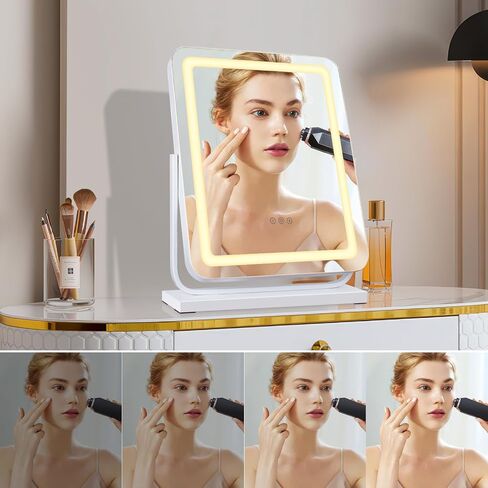 18" Vanity Mirror with Lights, Lighted Makeup Mirror LED Makeup Mirror with 3 Color Lighting Modes, Smart Touch Control Dimmable Vanity Mirror,360°Rotation,Gold in Saudi Arabia