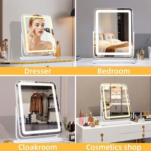 18" Vanity Mirror with Lights, Lighted Makeup Mirror LED Makeup Mirror with 3 Color Lighting Modes, Smart Touch Control Dimmable Vanity Mirror,360°Rotation,Gold in Saudi Arabia