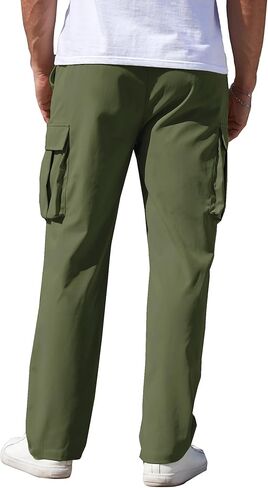 Mens Cargo Pants Drawstring Relaxed Fit Pants Stretch Elastic Waist Pants with Pockets Work Outdoor Casual (Olive Green,3XL) in Saudi Arabia