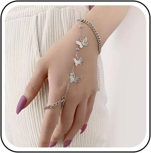 Punk Butterfly Finger Bracelet Butterfly Slave Chain Bracelet Gold Ring Chain Bracelet Vintage Curb Chain Bracelet Hand Chain Jewelry for Women in Kuwait