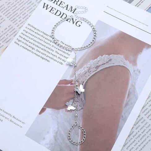 Punk Butterfly Finger Bracelet Butterfly Slave Chain Bracelet Gold Ring Chain Bracelet Vintage Curb Chain Bracelet Hand Chain Jewelry for Women in Kuwait