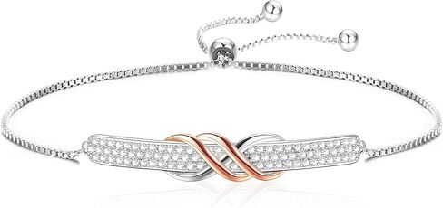 سوار انفينيتي مزدوج من الفضة الاسترليني عيار 925 للنساء، مطلي بالذهب الوردي، سوار بولو قابل للتعديل، هدية لعيد الأم، الذكرى السنوية لعيد الحب، هدية لها in Kuwait