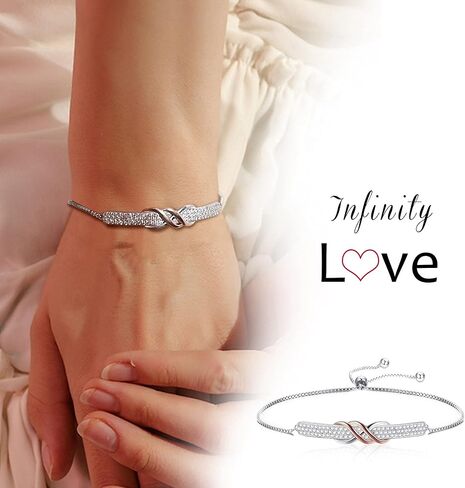 سوار انفينيتي مزدوج من الفضة الاسترليني عيار 925 للنساء، مطلي بالذهب الوردي، سوار بولو قابل للتعديل، هدية لعيد الأم، الذكرى السنوية لعيد الحب، هدية لها in Kuwait