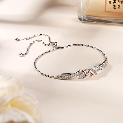 سوار انفينيتي مزدوج من الفضة الاسترليني عيار 925 للنساء، مطلي بالذهب الوردي، سوار بولو قابل للتعديل، هدية لعيد الأم، الذكرى السنوية لعيد الحب، هدية لها in Kuwait