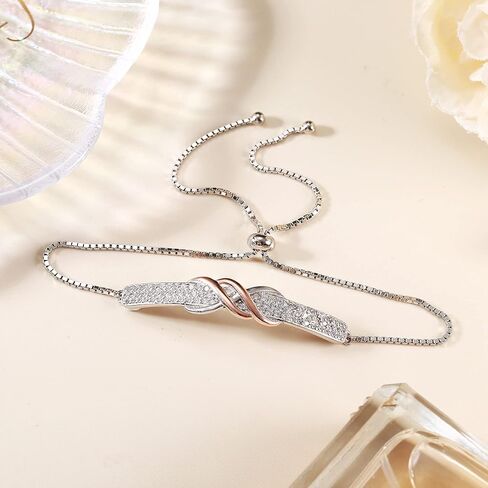 سوار انفينيتي مزدوج من الفضة الاسترليني عيار 925 للنساء، مطلي بالذهب الوردي، سوار بولو قابل للتعديل، هدية لعيد الأم، الذكرى السنوية لعيد الحب، هدية لها in Kuwait