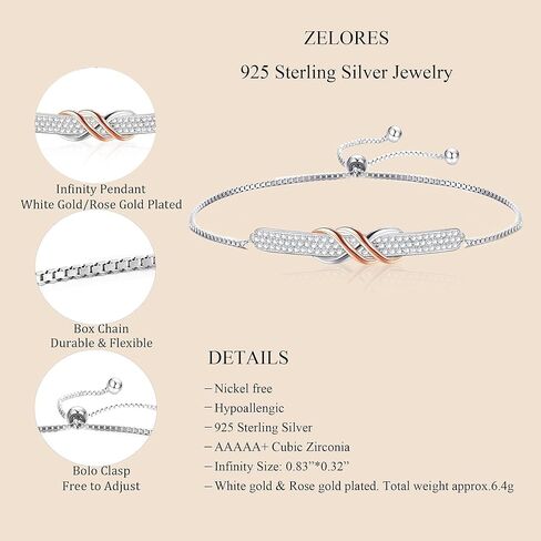سوار انفينيتي مزدوج من الفضة الاسترليني عيار 925 للنساء، مطلي بالذهب الوردي، سوار بولو قابل للتعديل، هدية لعيد الأم، الذكرى السنوية لعيد الحب، هدية لها in Kuwait